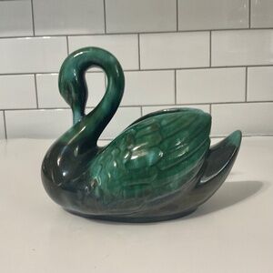 VTG Blue Mountain Pottery Swan Planter Drip Glaze Blue Green Black